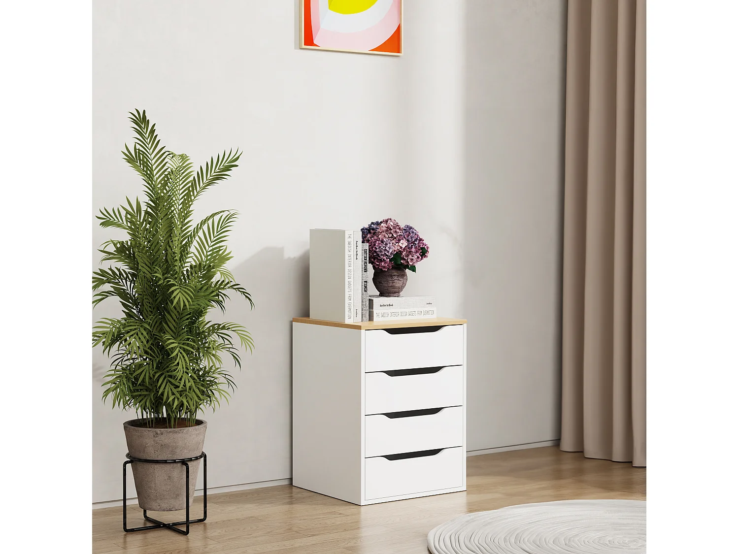 bedside table Malira White / Honey oak H. 61 x W. 46 x D. 42 cm