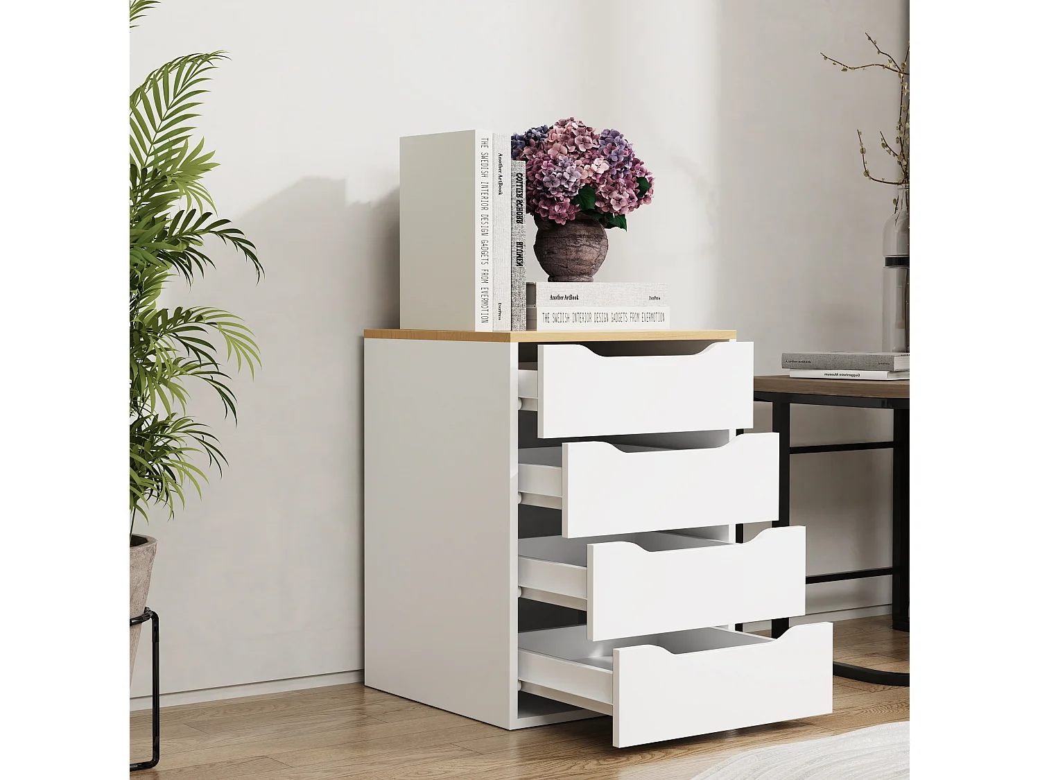 bedside table Malira White / Honey oak H. 61 x W. 46 x D. 42 cm