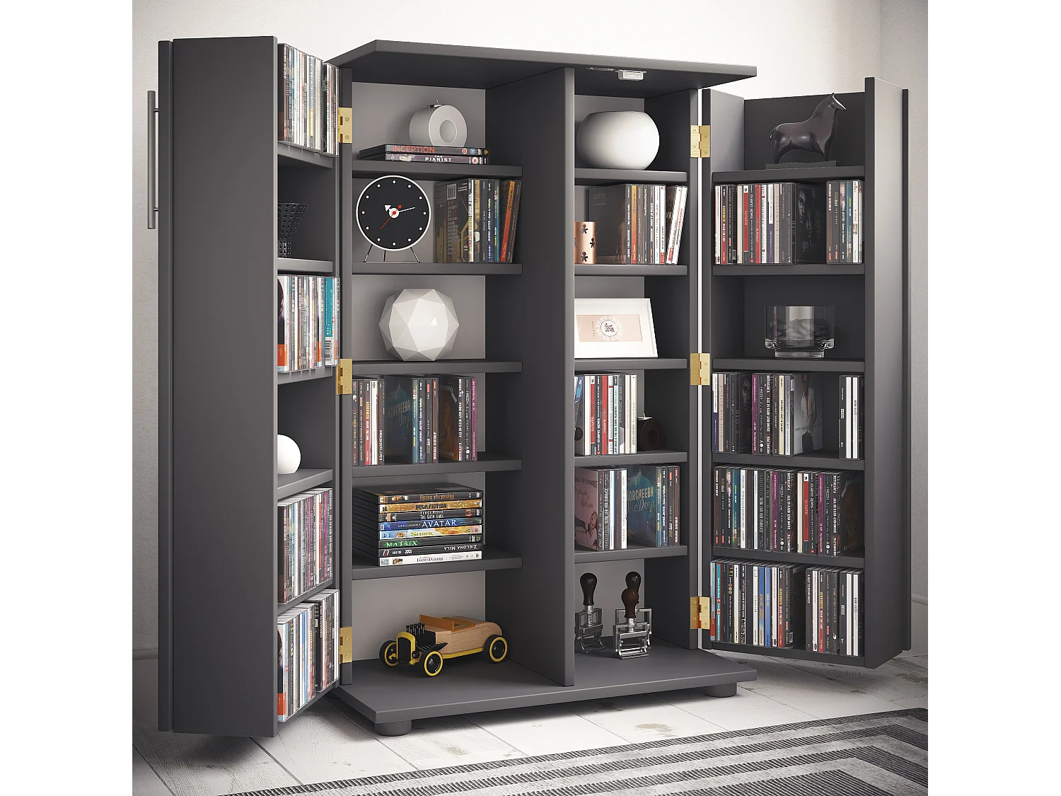 CD / DVD Media Shelf Engalo Anthracite H. 93 x W. 60 x D. 31 cm