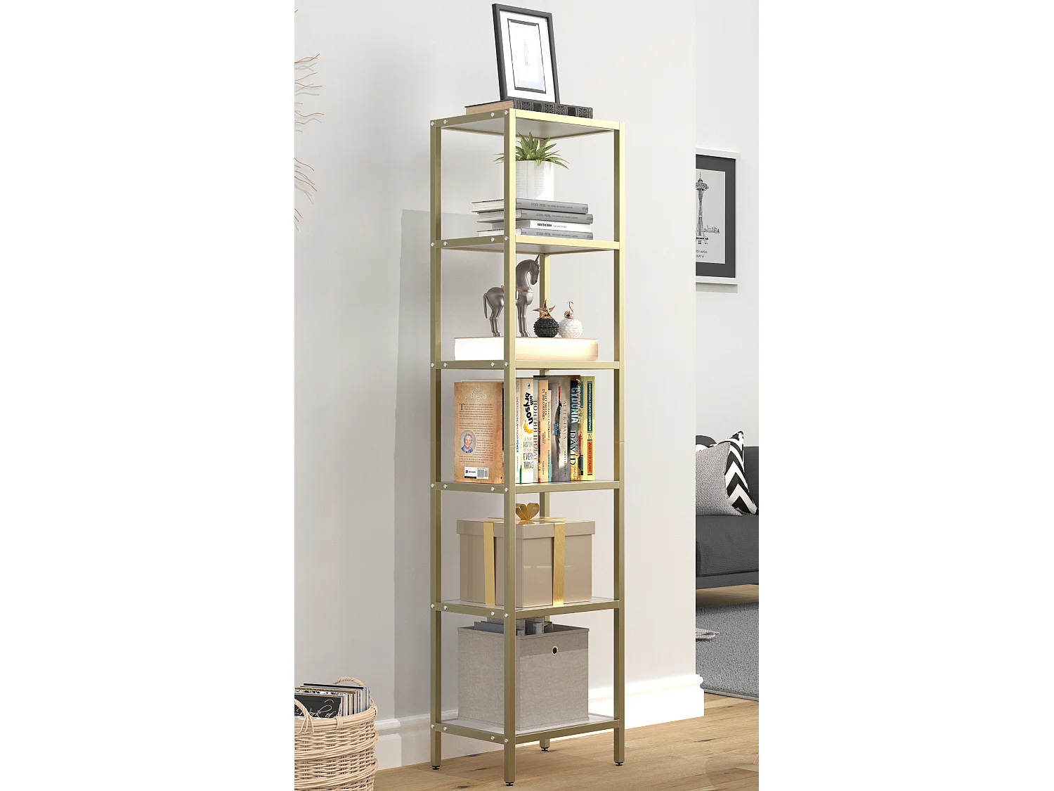 VCM Iron Standing Rack Showcase Showcase Standing armário Vinali M (Ouro)