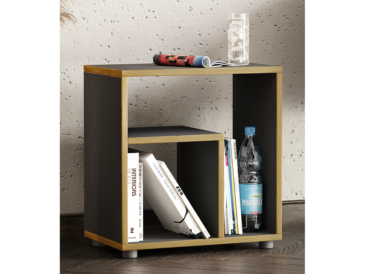 Side table & coffee table Zeito Anthracite / honey oak H. 55 x W. 50 x D. 30 cm