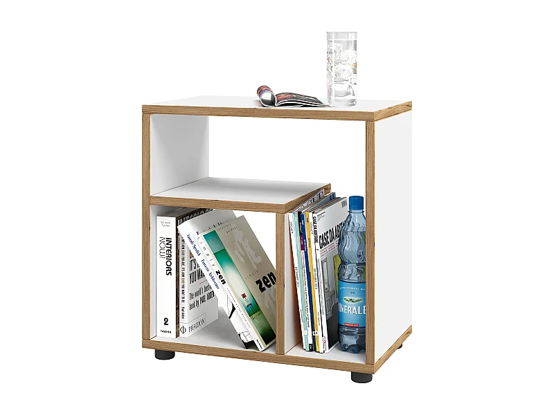 Mesa lateral de madeira VCM | Mesa de café simples | Dimensões A. 55 x L. 50 x P. 30 cm | Mesa de cabeceira | Mesa de Café - Zeito (Branco / Carvalho Mel)