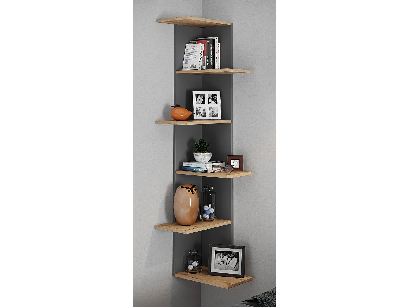 Wall Rack Balos Anthracite / honey oak H. 140 x W. 37 x D. 37 cm