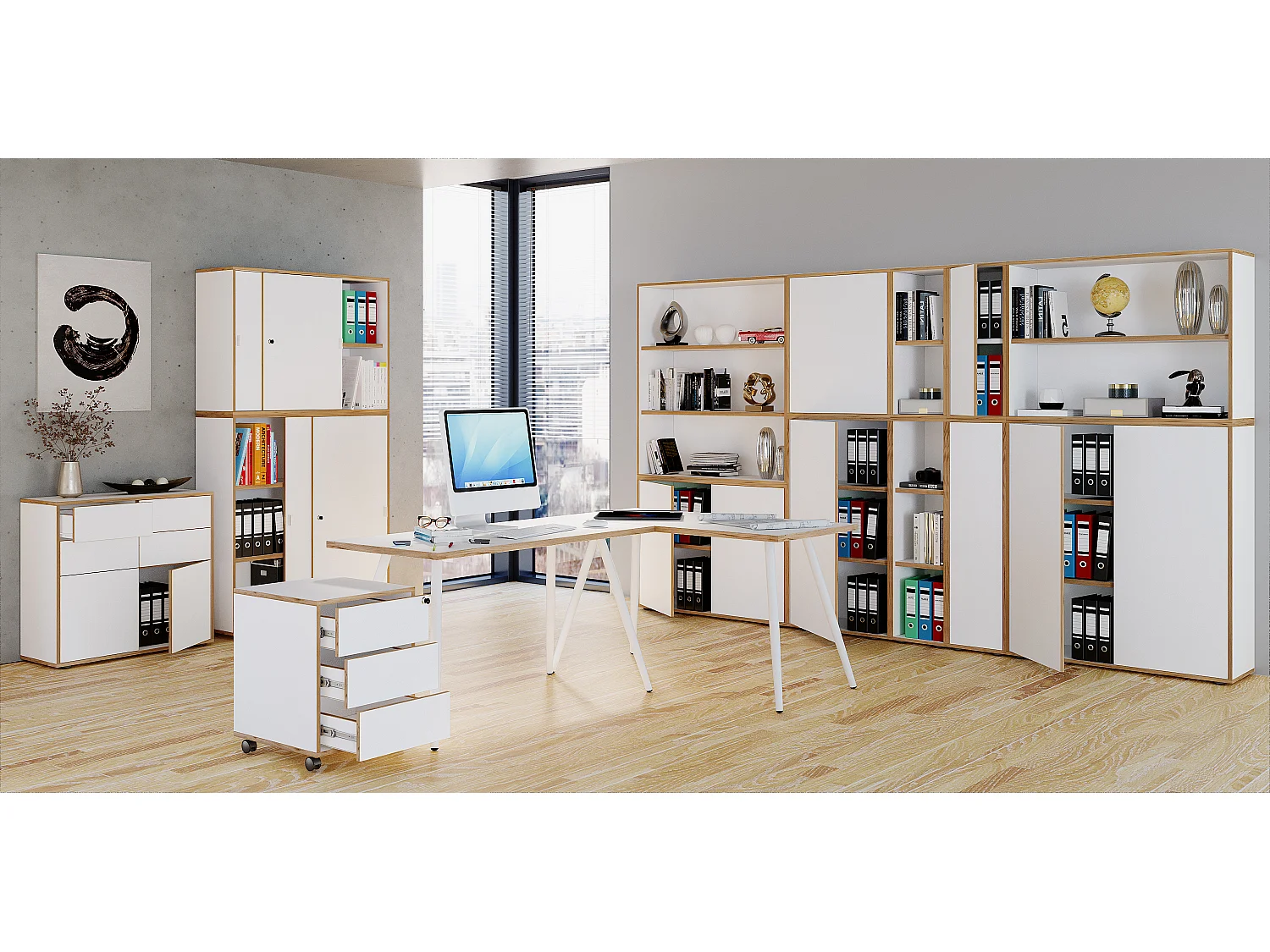 Office Shelf & Bookcase Salia White H. 74 x W. 100 x D. 33 cm