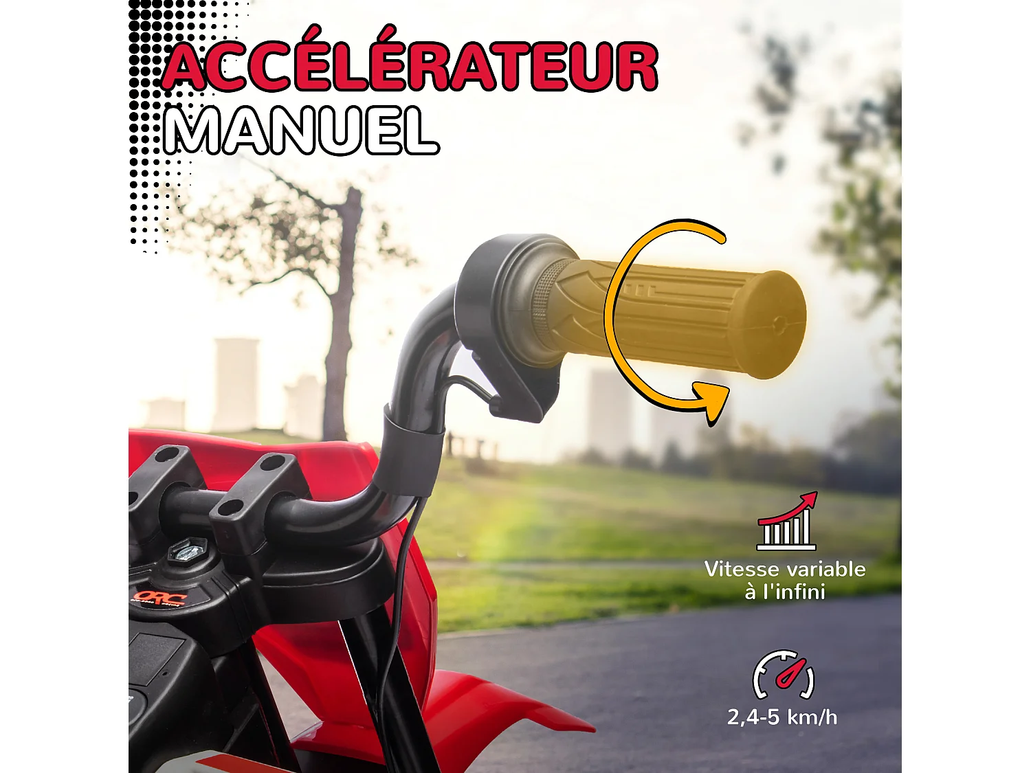 Moto cross électrique dirt bike enfant 12V 2 moteurs 2 vitesses 2,4-5 Km/h musiques rouge