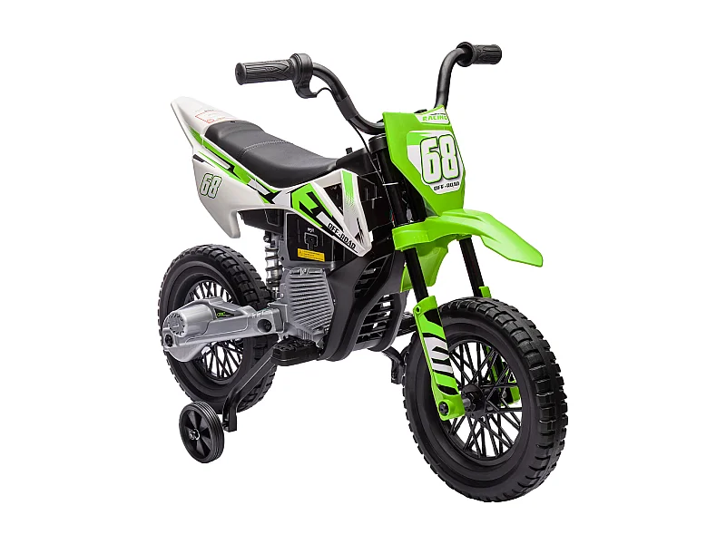Moto cross électrique dirt bike enfant 12V 2 moteurs 2 vitesses 2,4-5 Km/h musiques vert