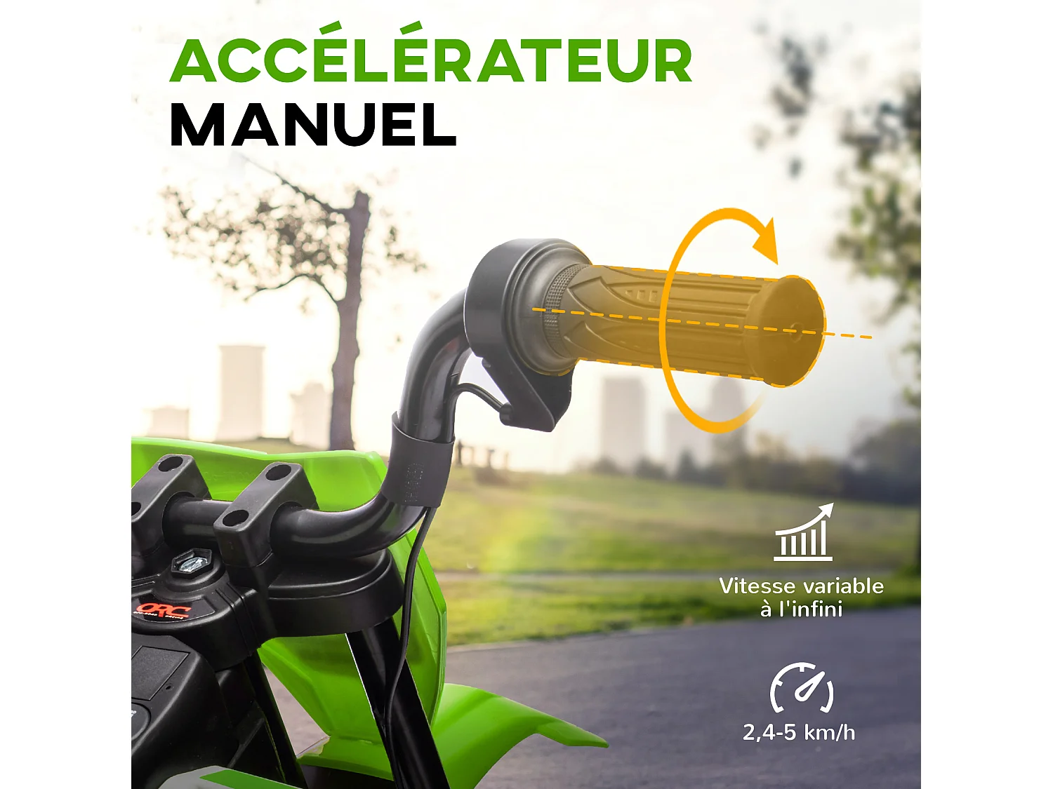 Moto cross électrique dirt bike enfant 12V 2 moteurs 2 vitesses 2,4-5 Km/h musiques vert