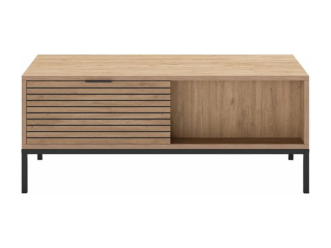 APPA - Table Basse Tiroirs à Ouverture Bi-latérale Aspect bois Tasseaux Pieds Métal