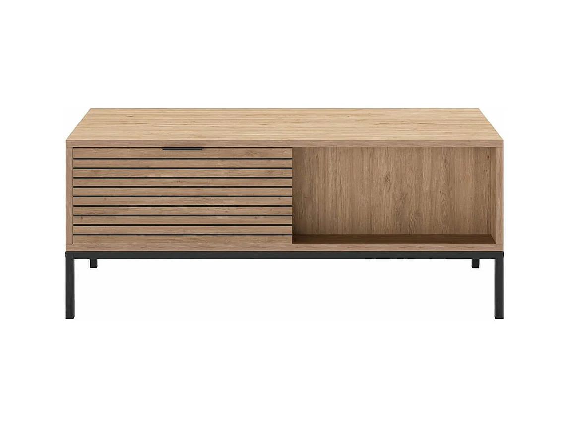 APPA - Table Basse Tiroirs à Ouverture Bi-latérale Aspect bois Tasseaux Pieds Métal