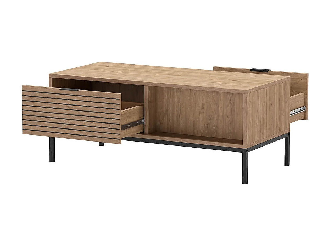 APPA - Table Basse Tiroirs à Ouverture Bi-latérale Aspect bois Tasseaux Pieds Métal