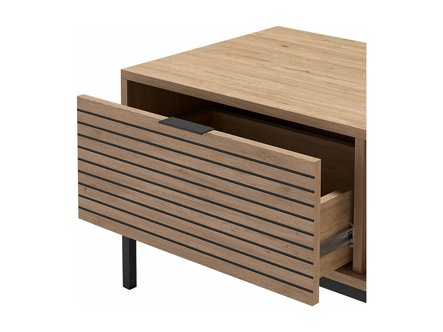 APPA - Table Basse Tiroirs à Ouverture Bi-latérale Aspect bois Tasseaux Pieds Métal