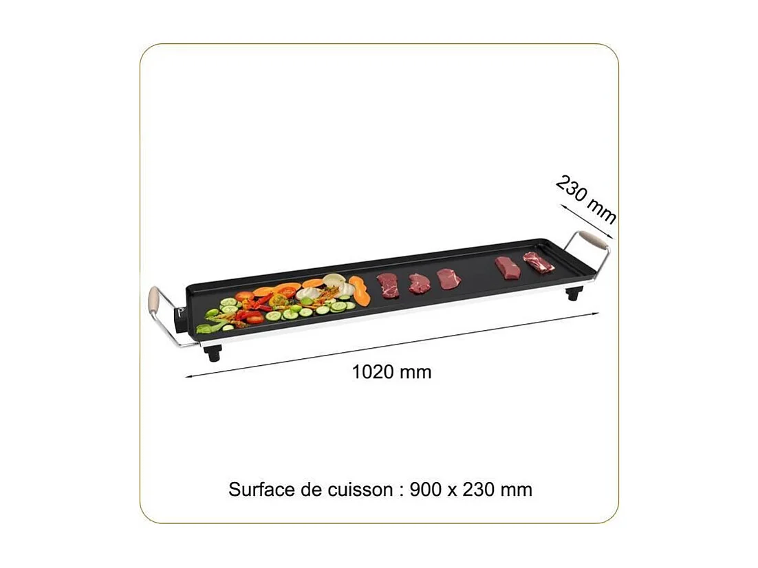 Plancha - LITTLE BALANCE - 8742 - Wood 90 - Poignées bois - 2000 W - 90 cm