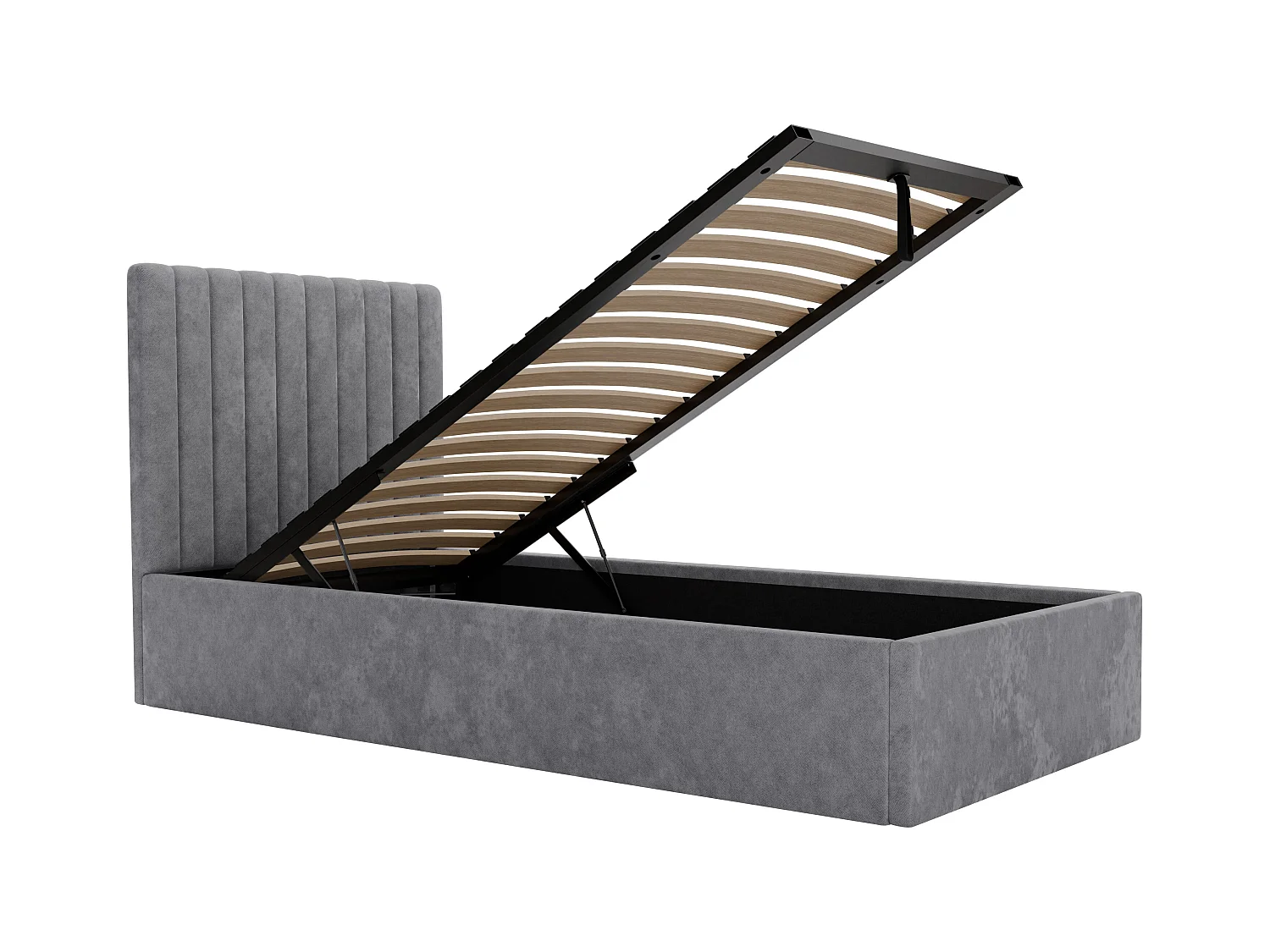 Cama nido 90 x 190 cm con cabecero de costuras verticales - Tela - Gris + Colchón - SARAH