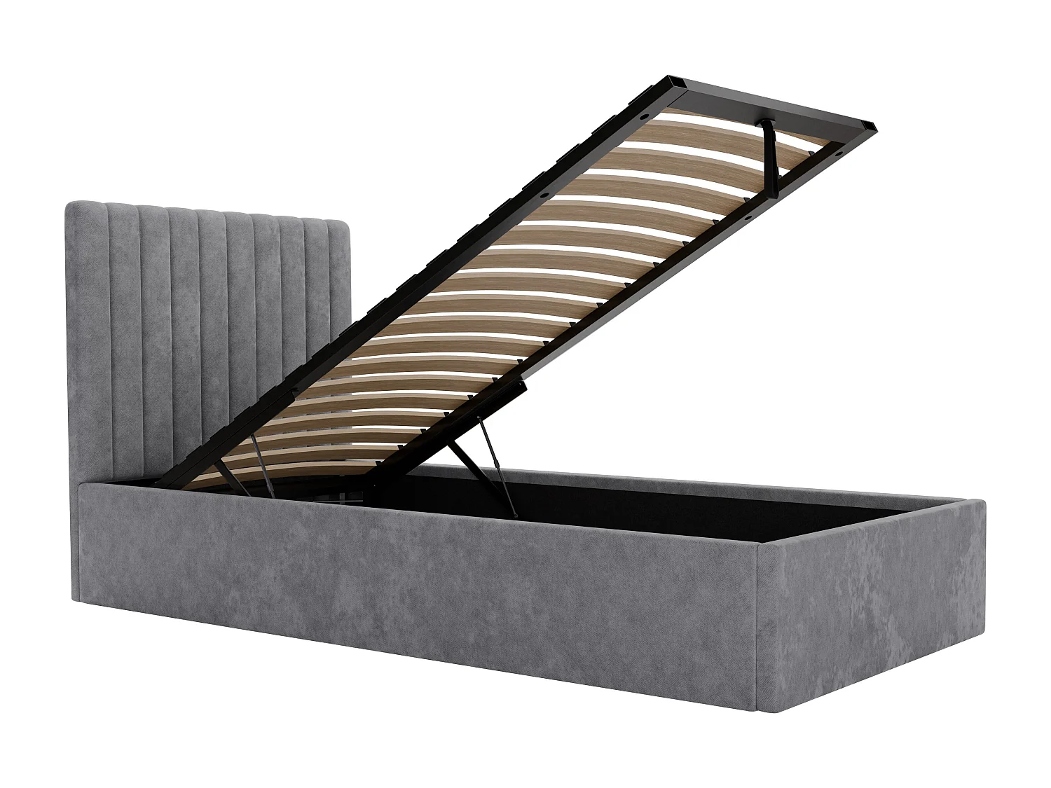 Cama nido 90 x 190 cm con cabecero de costuras verticales - Tela - Gris + Colchón - SARAH