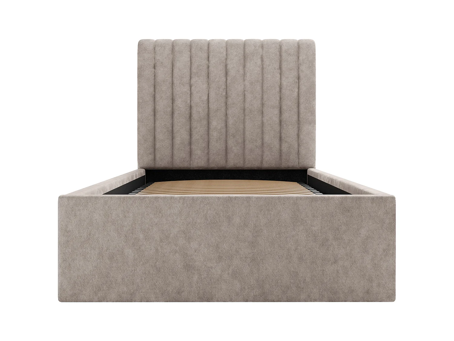 Letto con contenitore 90 x 190 cm con testata letto impunture verticali Tessuto Beige + Materasso - SARAH