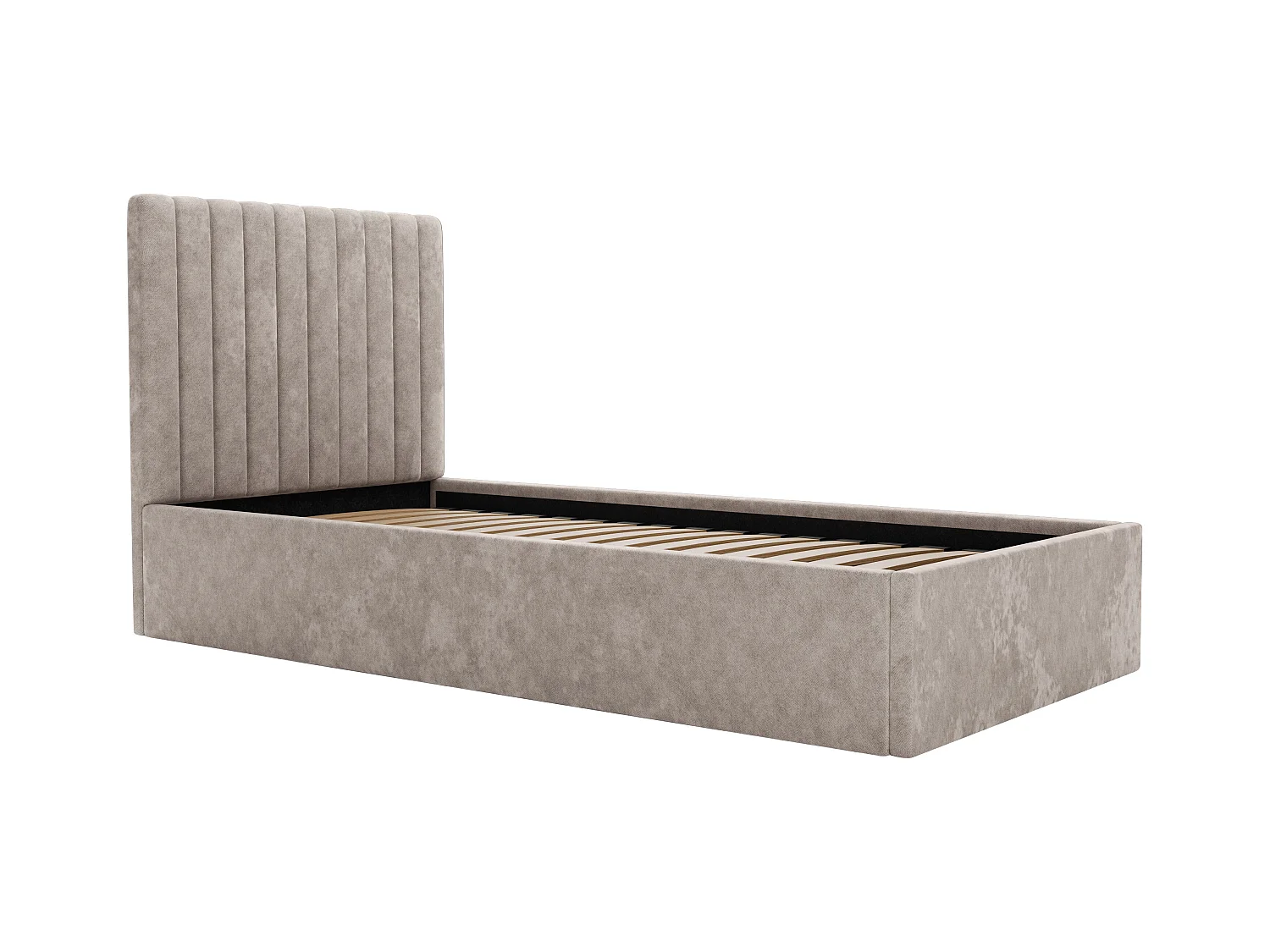Bed met opbergruimte 90 x 190 cm met hoofdbord met verticale stiksels - Stof - Beige + matras - SARAH