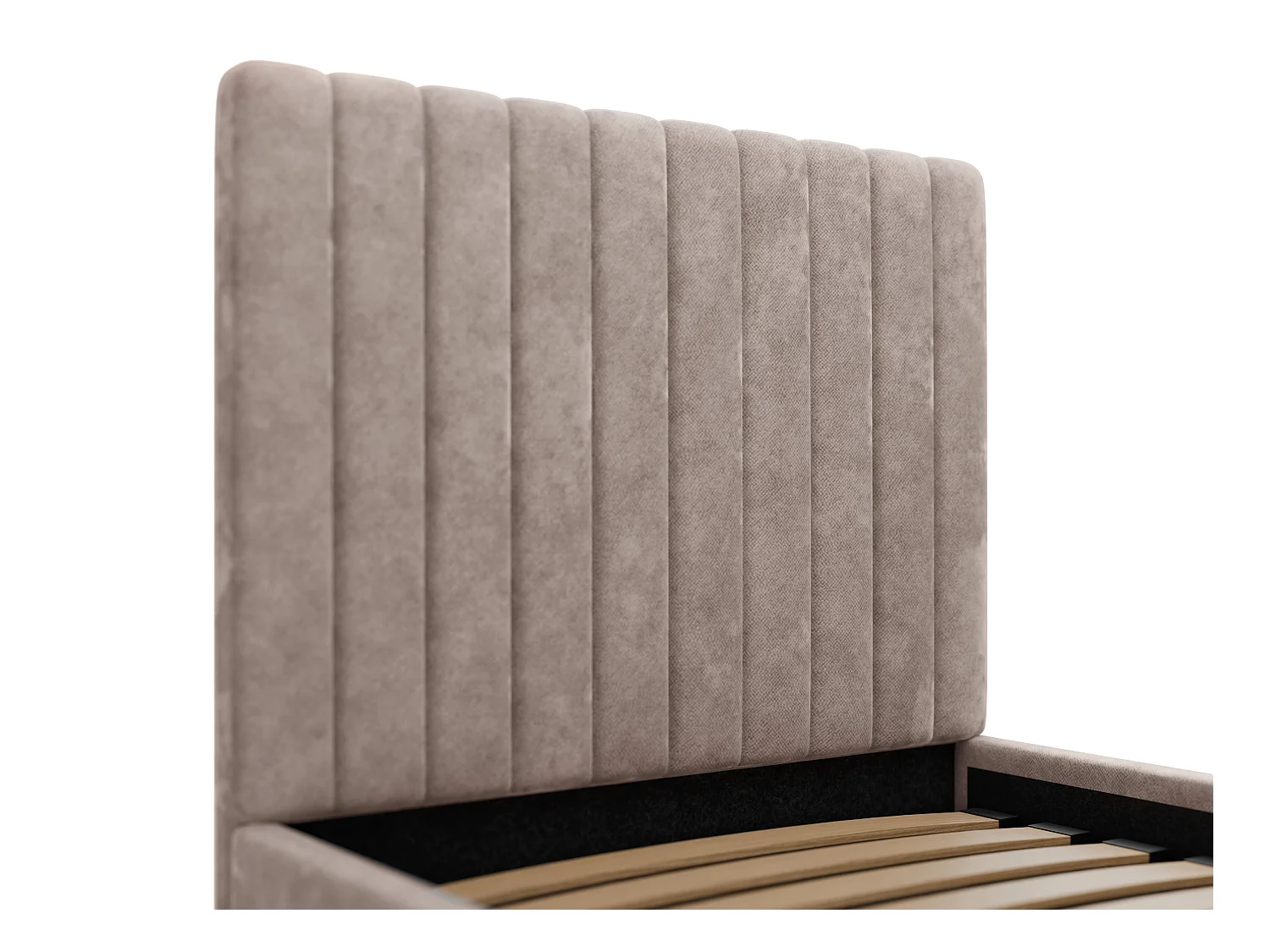 Bed met opbergruimte 90 x 190 cm met hoofdbord met verticale stiksels - Stof - Beige + matras - SARAH