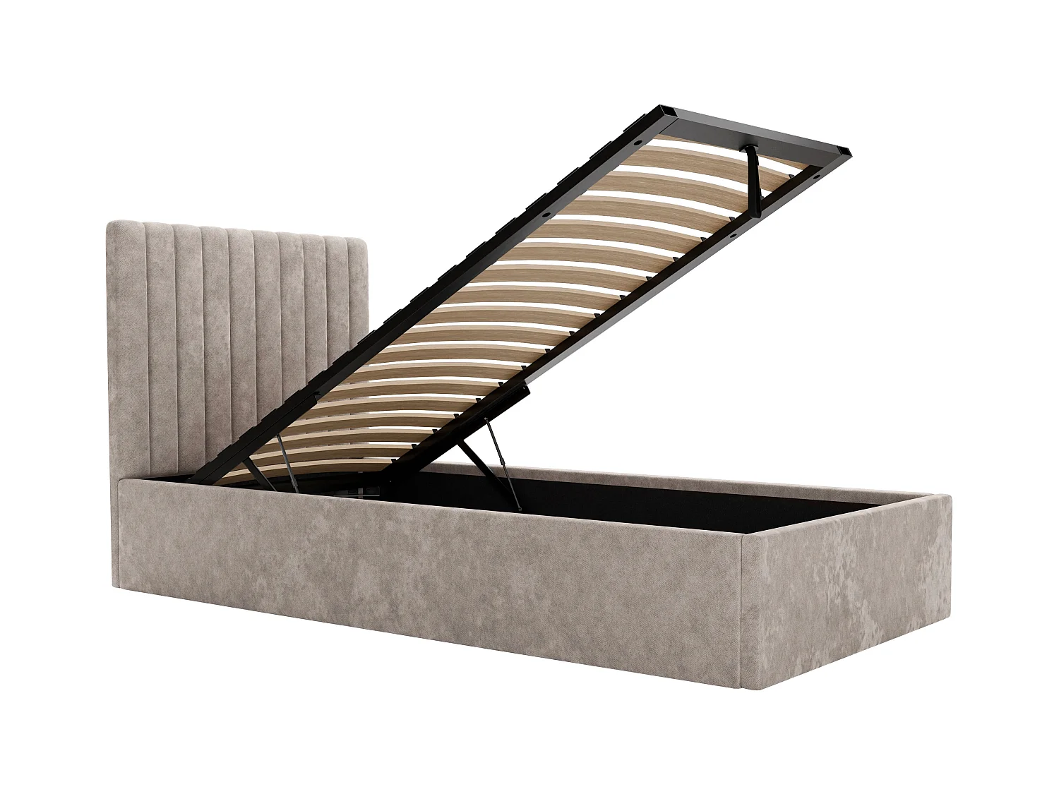 Bed met opbergruimte 90 x 190 cm met hoofdbord met verticale stiksels - Stof - Beige + matras - SARAH