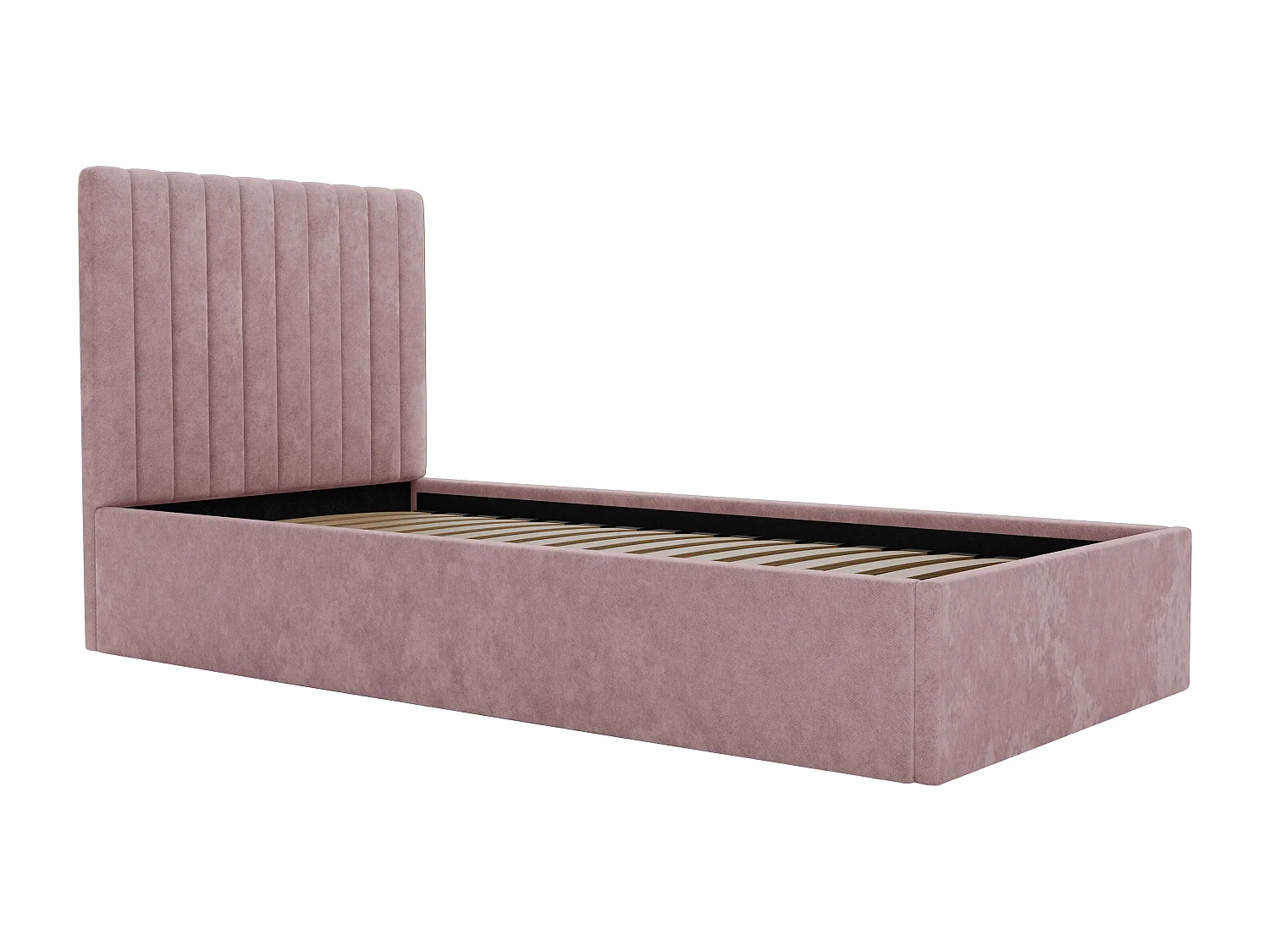 Bed met opbergruimte 90 x 190 cm met hoofdbord met verticale stiksels - Stof - Roze + matras - SARAH