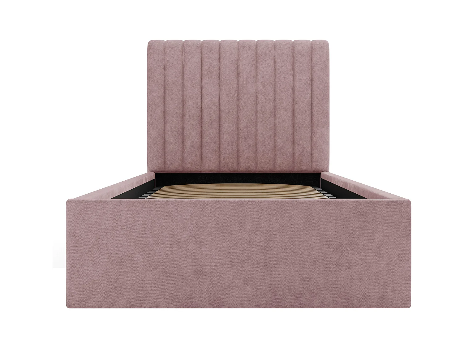 Lit coffre 90 x 190 cm avec tête de lit coutures verticales - Tissu - Rose + Matelas - SARAH