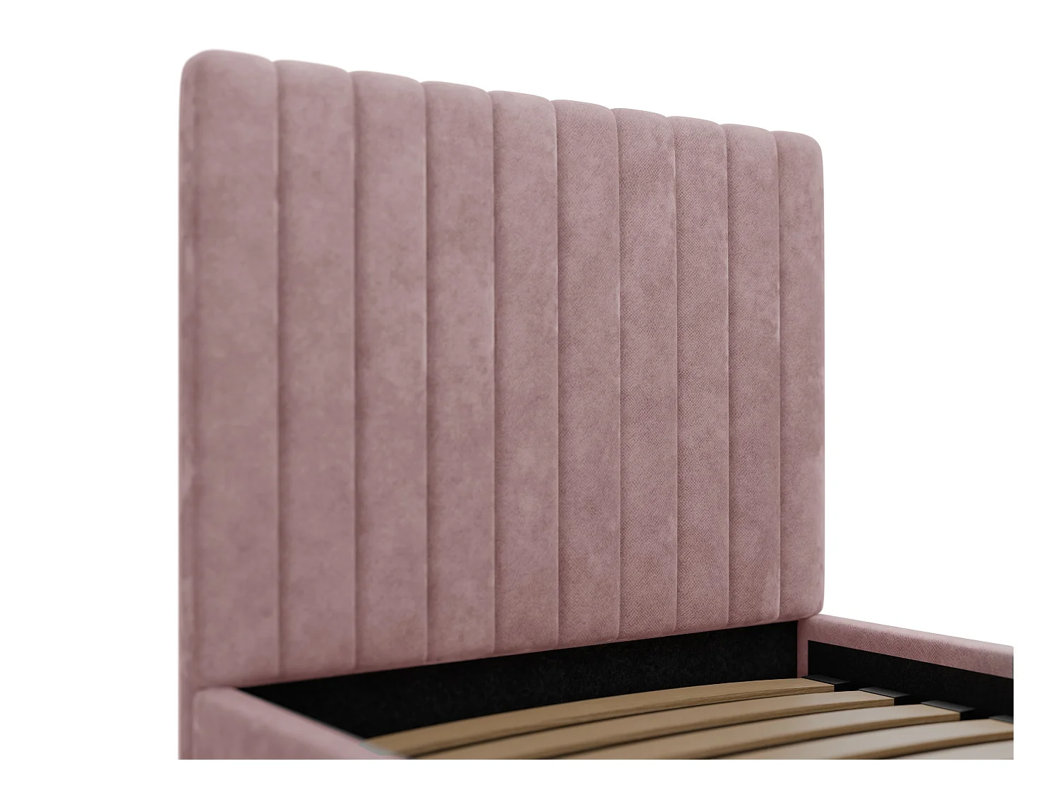 Lit coffre 90 x 190 cm avec tête de lit coutures verticales - Tissu - Rose + Matelas - SARAH