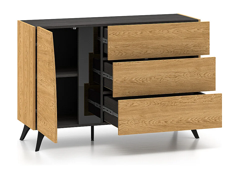 Buffet 1 porte 3 tiroirs Soah Bois et Noir