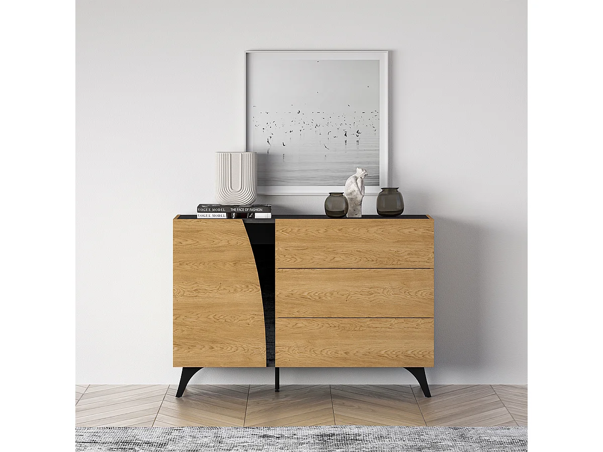 Buffet 1 porte 3 tiroirs Soah Bois et Noir