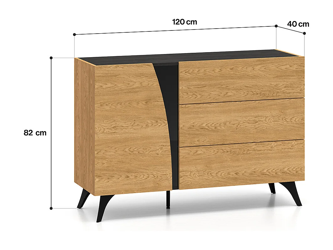Buffet 1 porte 3 tiroirs Soah Bois et Noir