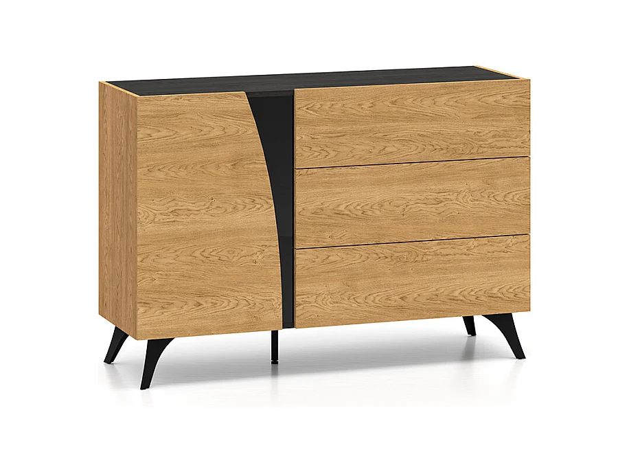 Buffet 1 porte 3 tiroirs Soah Bois et Noir
