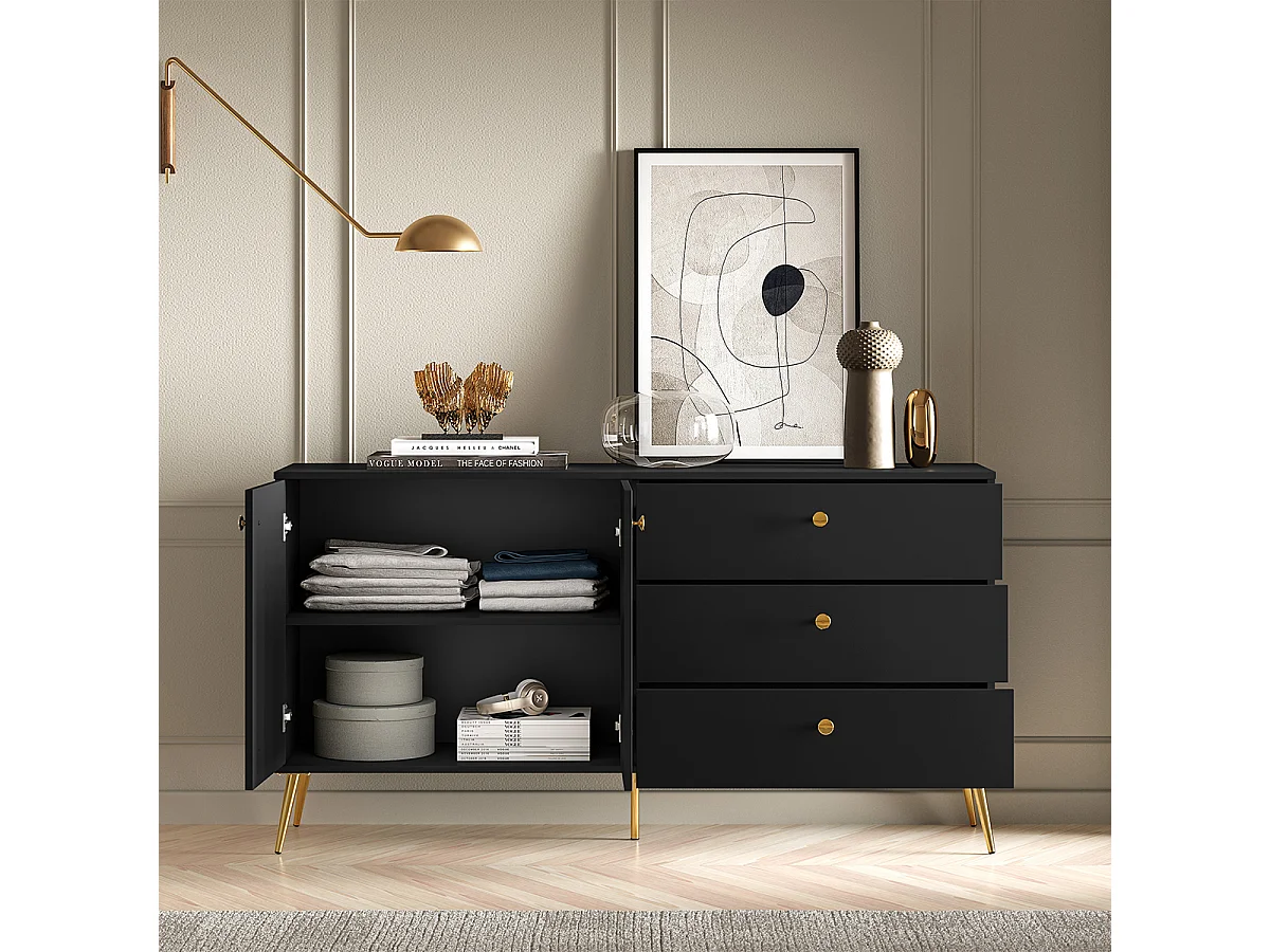 Bufé 2 puertas 3 cajones Manoé Negro