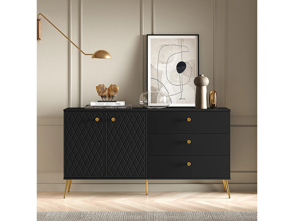 Buffet 2 portes 3 tiroirs Manoé Noir