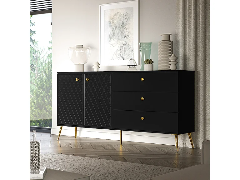 Buffet 2 portes 3 tiroirs Manoé Noir