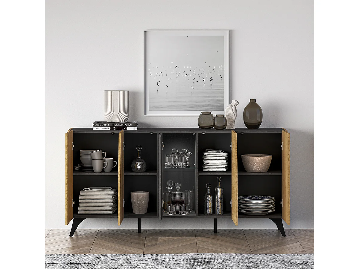 Buffet 5 portes Soah Bois et Noir