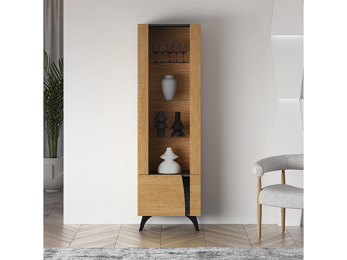 Soah Wood en Zwart 2-deurs vitrinekast, links