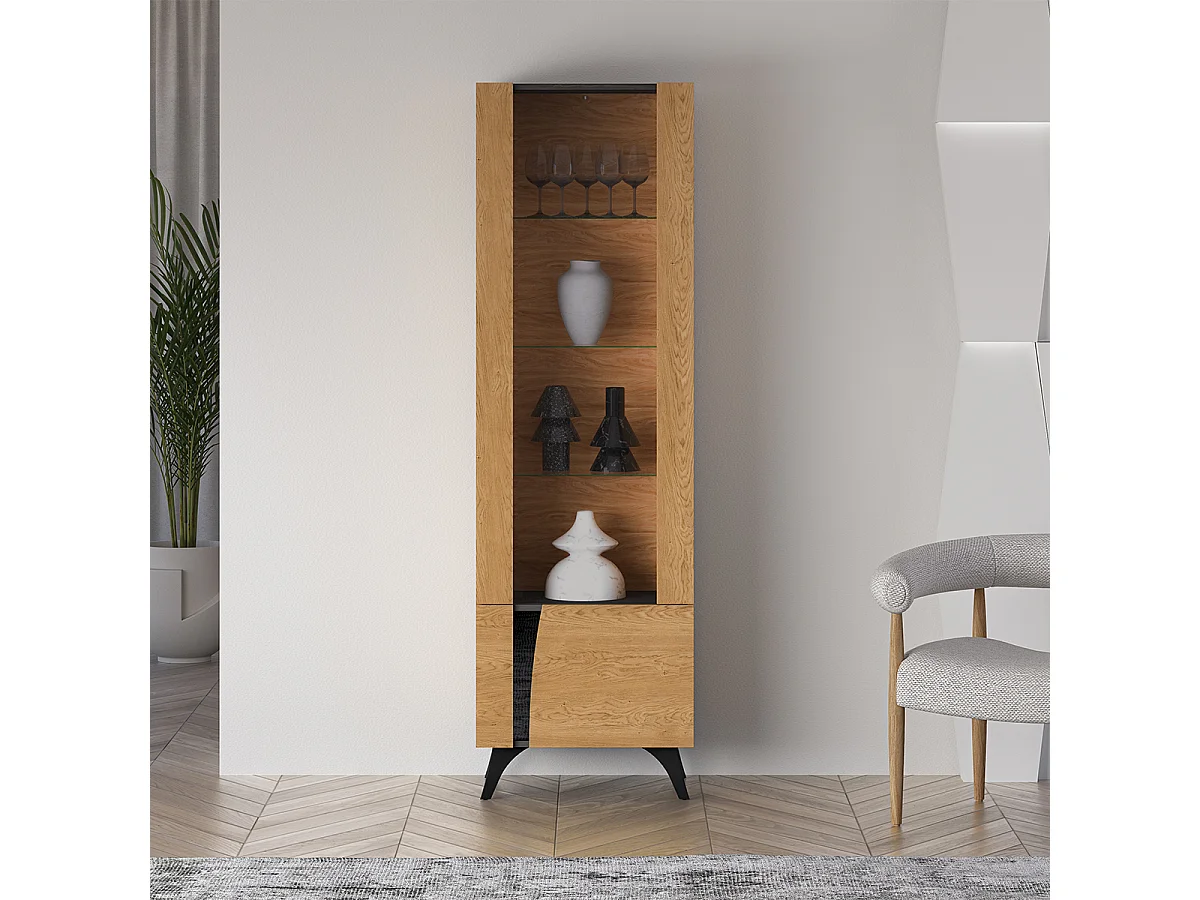 Soah Wood and Black 2-door display cabinet, right