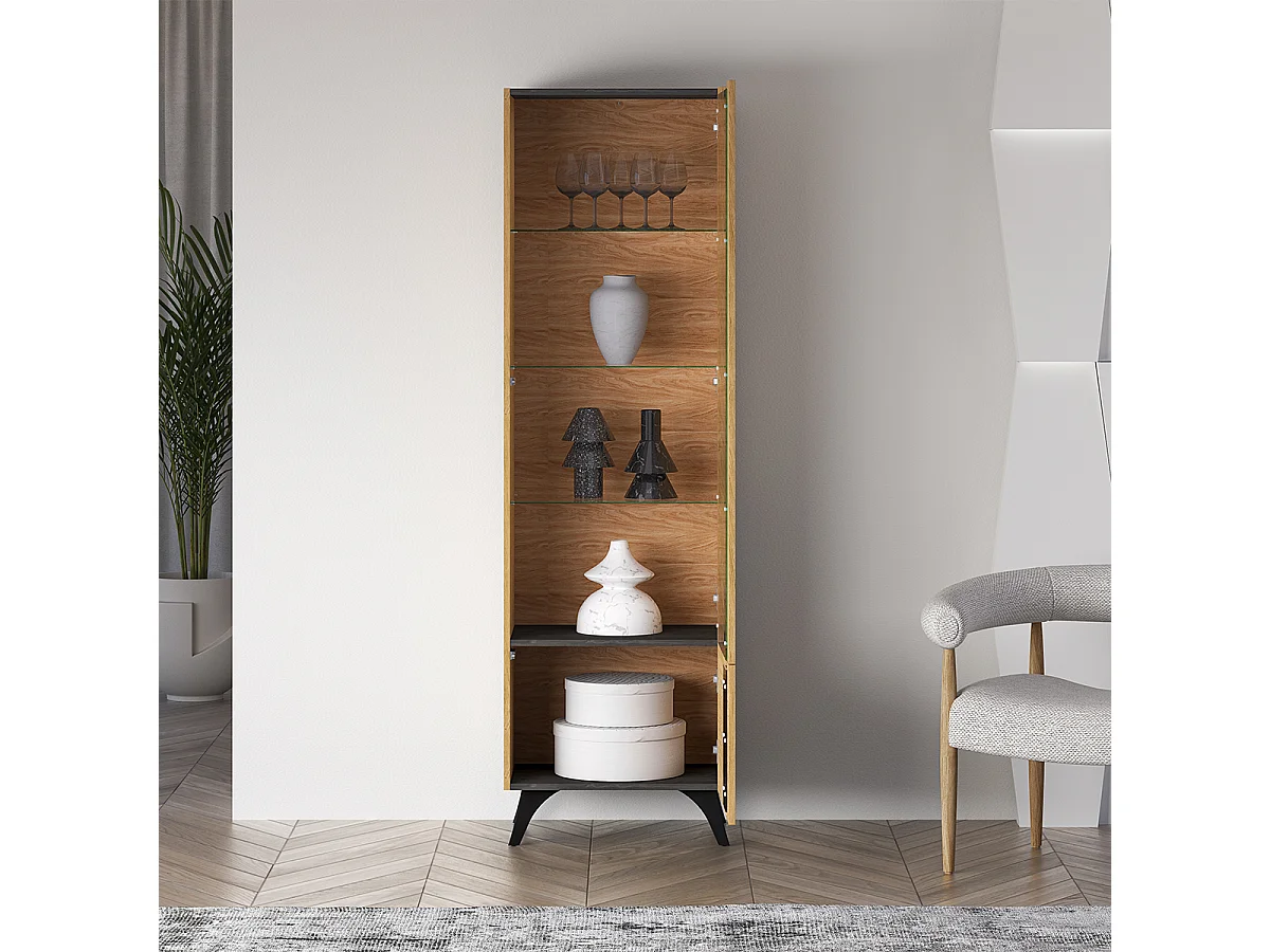 Soah Wood and Black 2-door display cabinet, right
