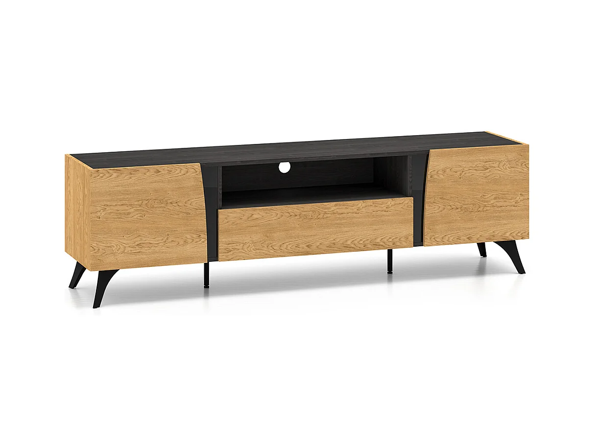Meuble TV 2 portes 180 cm Soah Bois et Noir