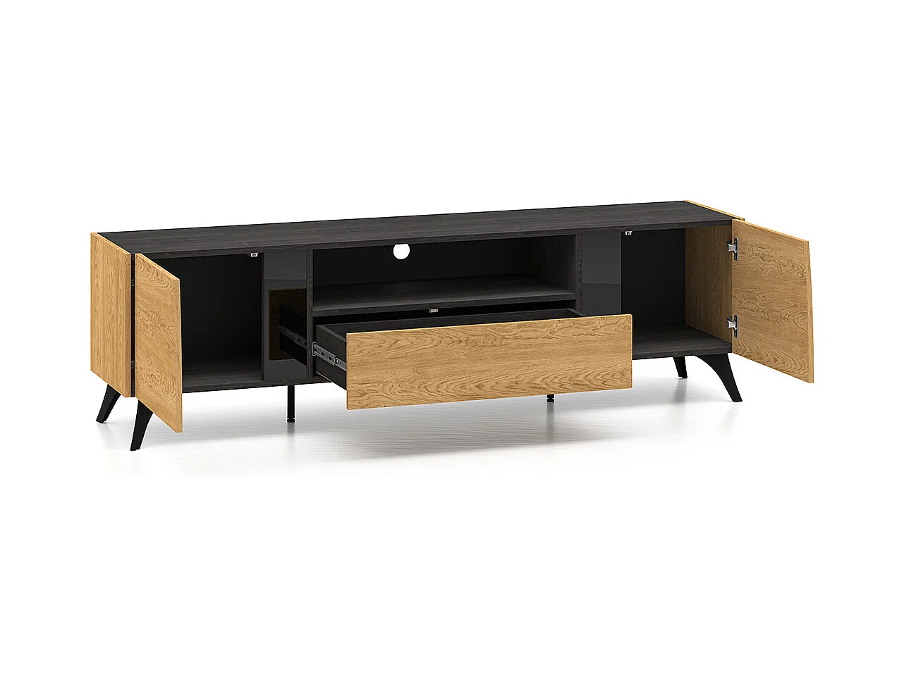 Móvel TV 2 portas Soah madeira e preto 180cm