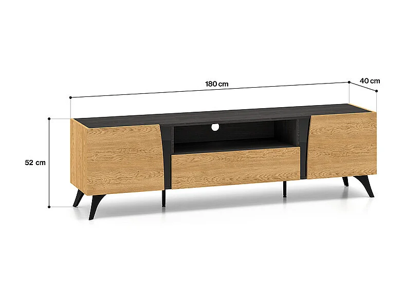 Móvel TV 2 portas Soah madeira e preto 180cm