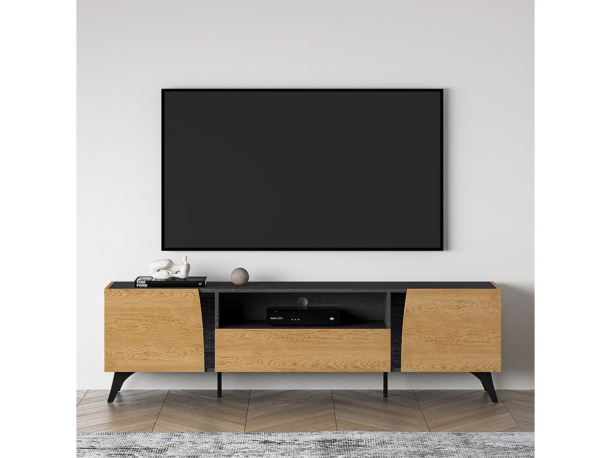 Soah TV-bord i træ og sort med 2 døre på 180 cm