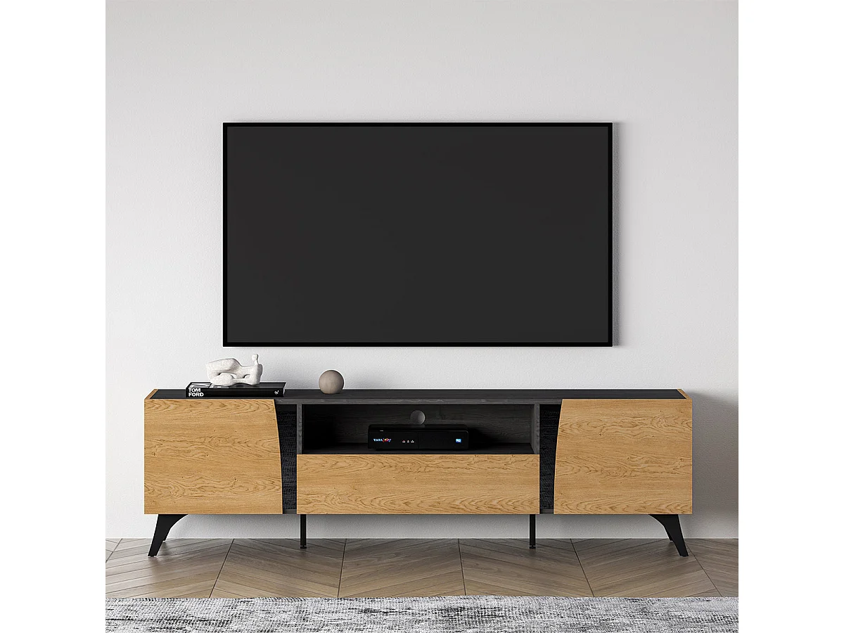 TV-Möbel mit 2 Türen 180 cm Soah Holz und Schwarz