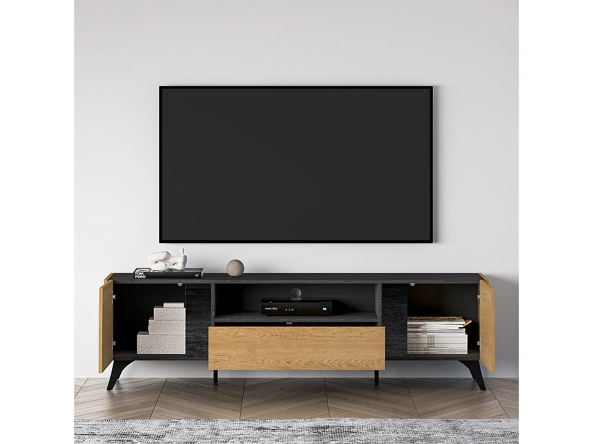 TV-Möbel mit 2 Türen 180 cm Soah Holz und Schwarz