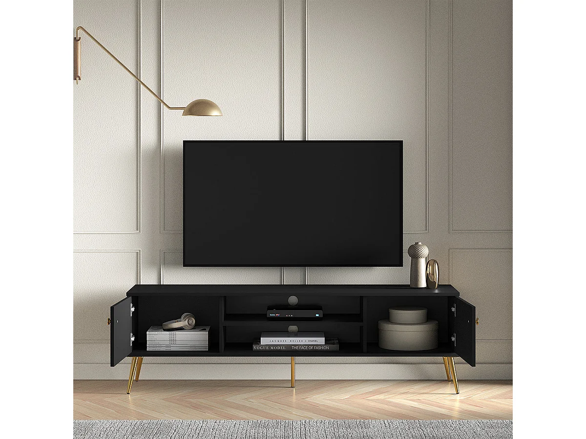 Meuble TV 2 portes 160 cm Manoé Noir