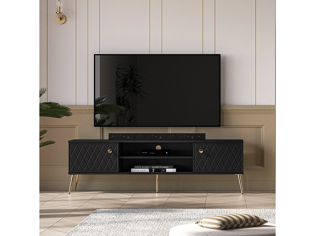 Meuble TV 2 portes 160 cm Manoé Noir