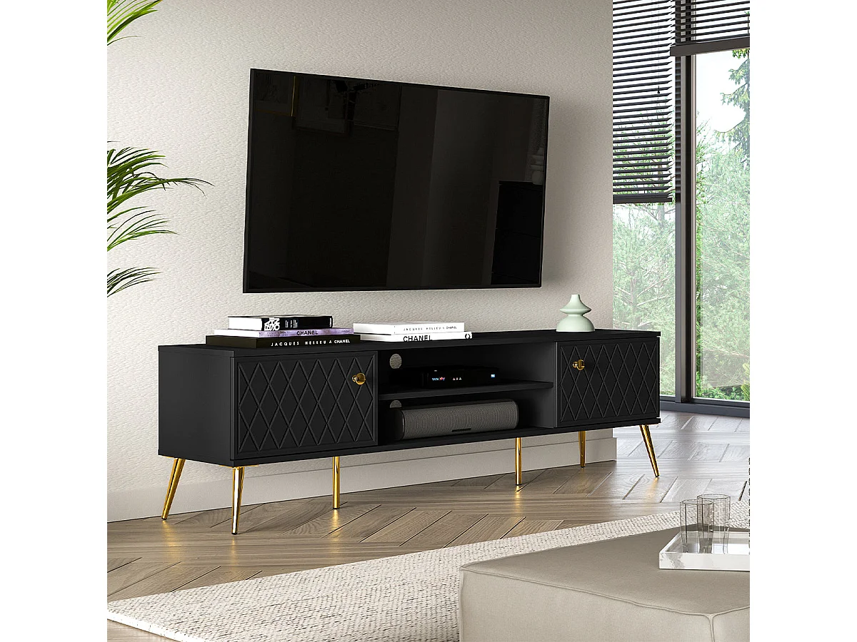 Meuble TV 2 portes 160 cm Manoé Noir