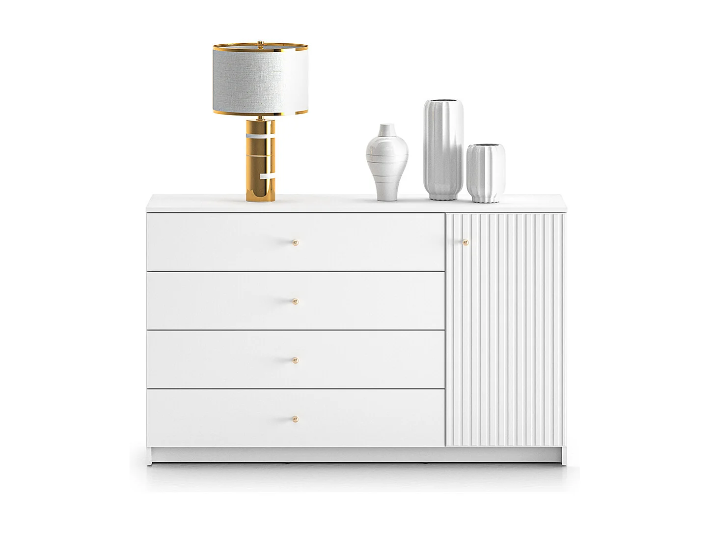 Commode 1 porte 4 tiroirs Luor Blanc