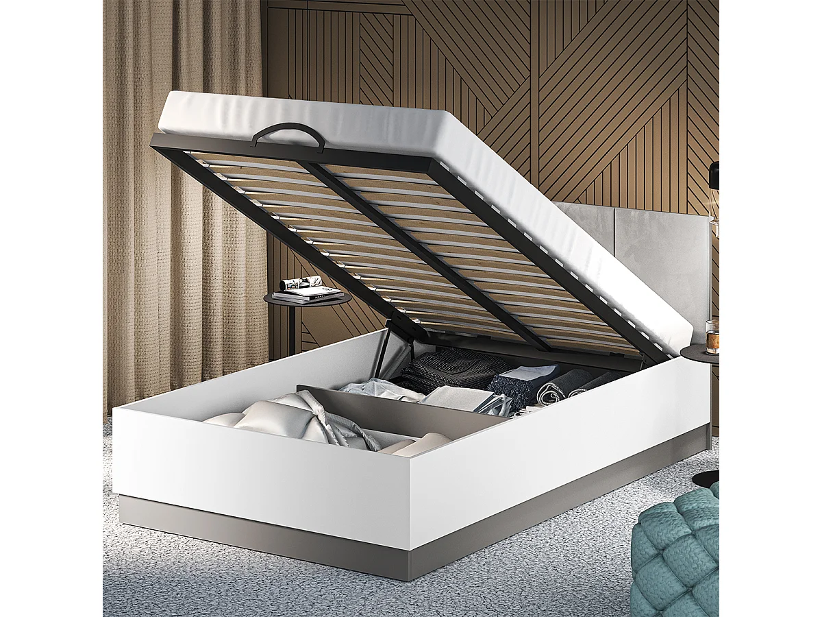 Lit coffre 120x200 sommier inclus Luor Blanc