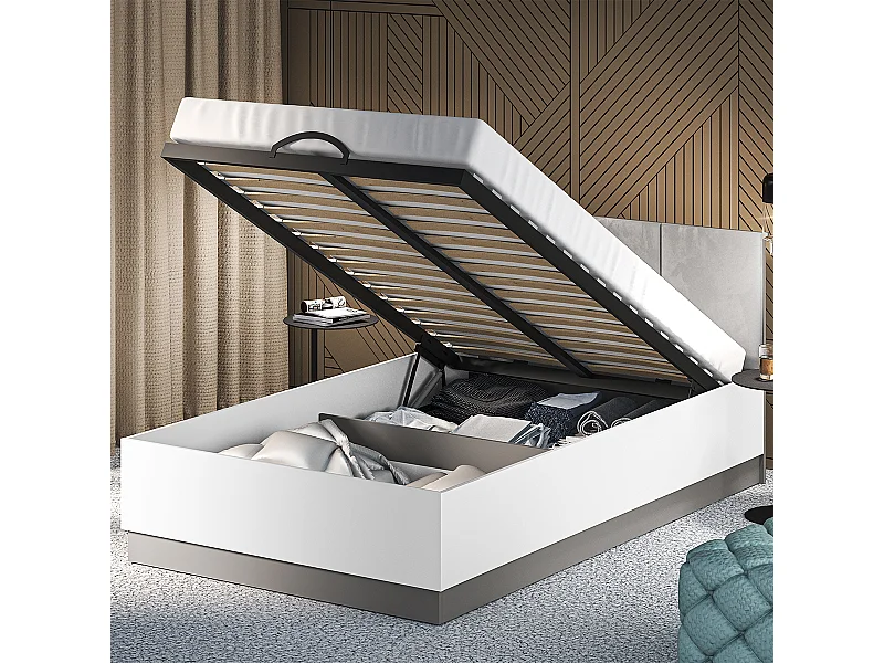 Lit coffre 120x200 sommier inclus Luor Blanc