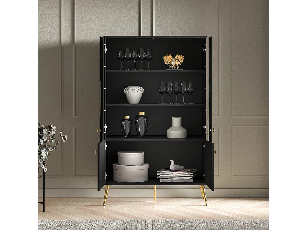 Armário de porcelana 4 portas Manoé preto 149cm