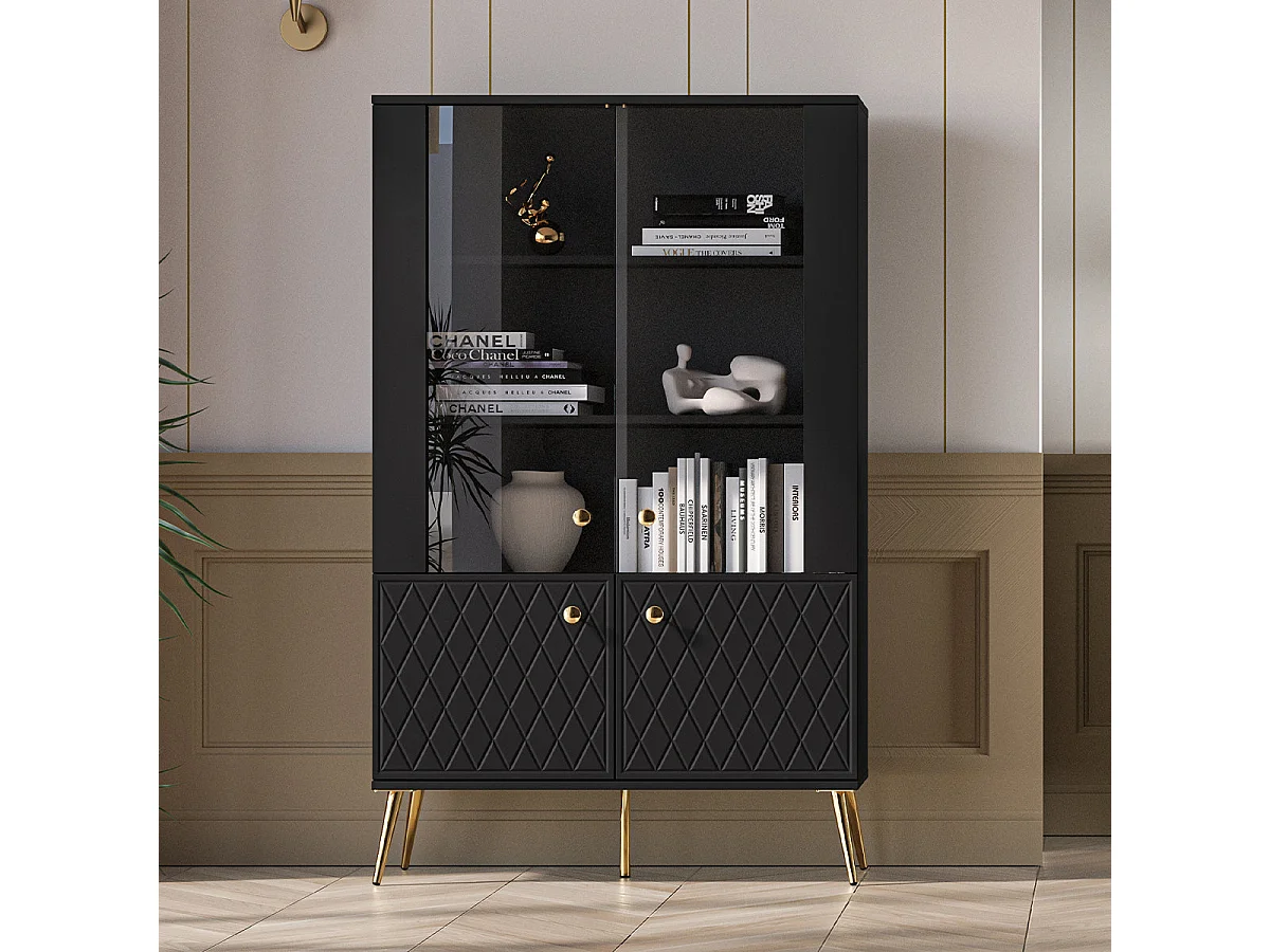 Armário de porcelana 4 portas Manoé preto 149cm